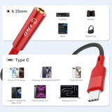 6.35Mm Trs Female To Usb C Stereo Audio Adapter Cable With Nylon Braiding For Amplifiers, Mixers, Home Theaters, 6.35Mm Headphones, Compatible With Iphone 15/16 Series, 1 Ft, Red