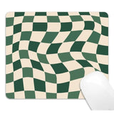 Green Checkered Mouse Pad Cute, Retro Boho Mousepad For Home Office, Anti-Slip Rubber Minimal Abstract Wavy Mice Pad For Computer & Laptop, 9.5X7.9 Inch, Sage Green Pattern Aesthetic