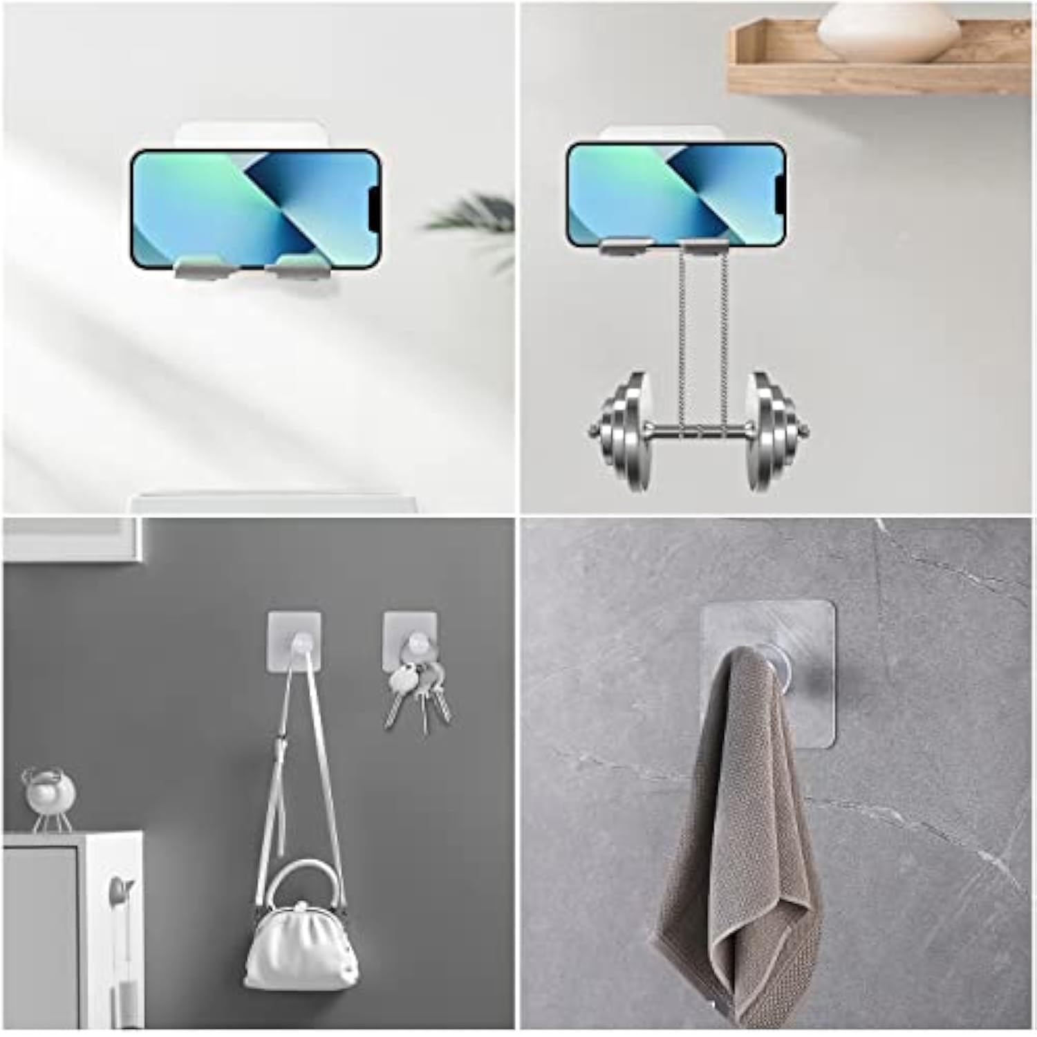 Shower Phone Holder, Shower Phone Mount Phone Holder For Shower Wall Mount Phone Holder Phone Wall Mount Adjustable Cellphone Stand Cell Phone Stand With Adhesive Pads For Bathroom Kitchen (1 Pcs)