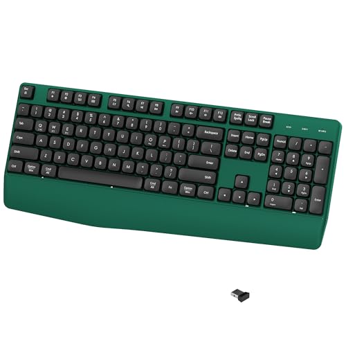 Wireless Bluetooth Keyboard, Ergonomic Wireless Keyboard With Wrist Rest, 2.4Ghz & Bluetooth Dual-Mode Compatibility For Pc, Laptop, Windows, Mac, And More (Black Green)