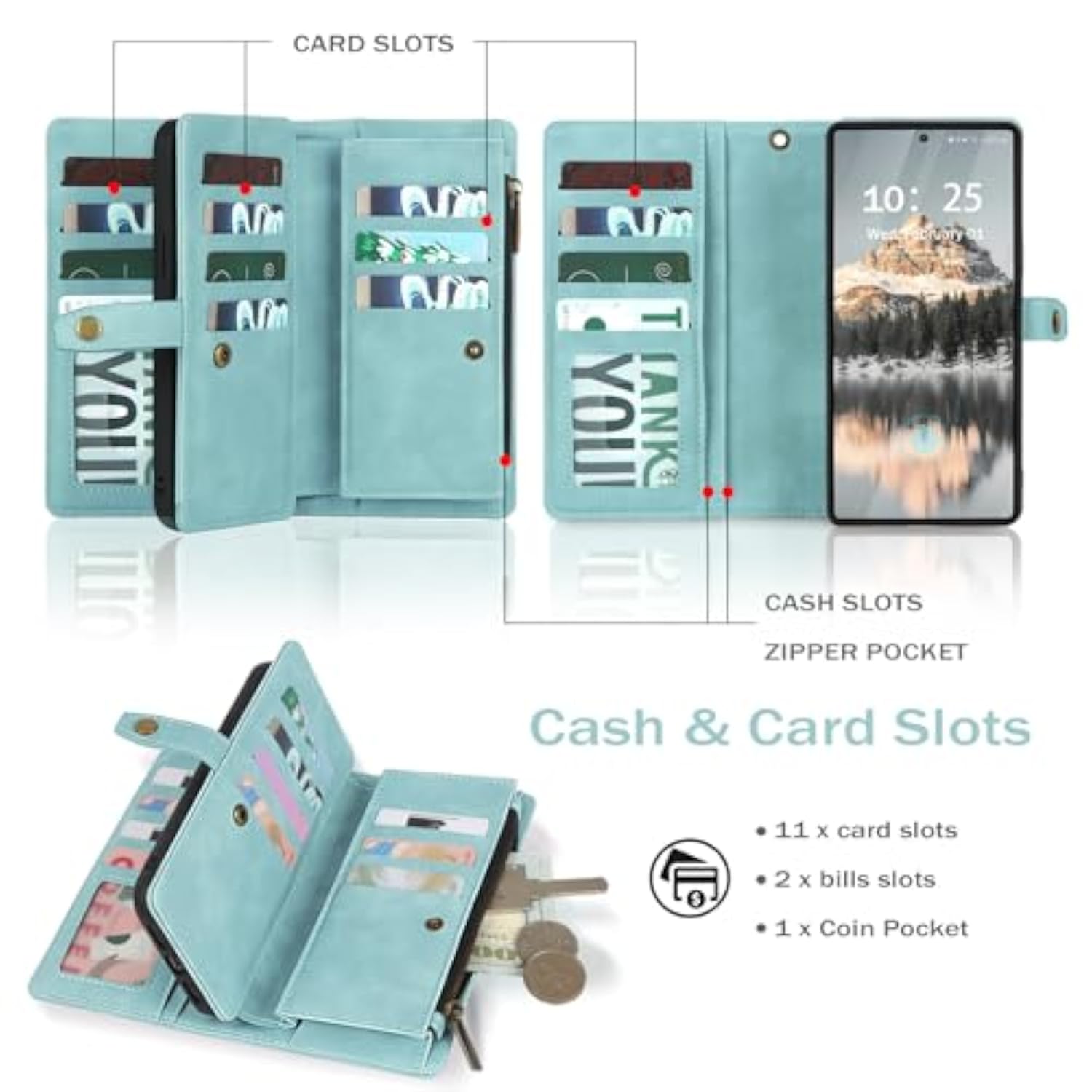 For Samsung Galaxy S25 Ultra Wallet Case With Card Holder, Detachable Magnetic Phone Case For S25 Ultra,Pu Leather All-Round Protective Phone Case Wallet With Wrist Strap,Blue