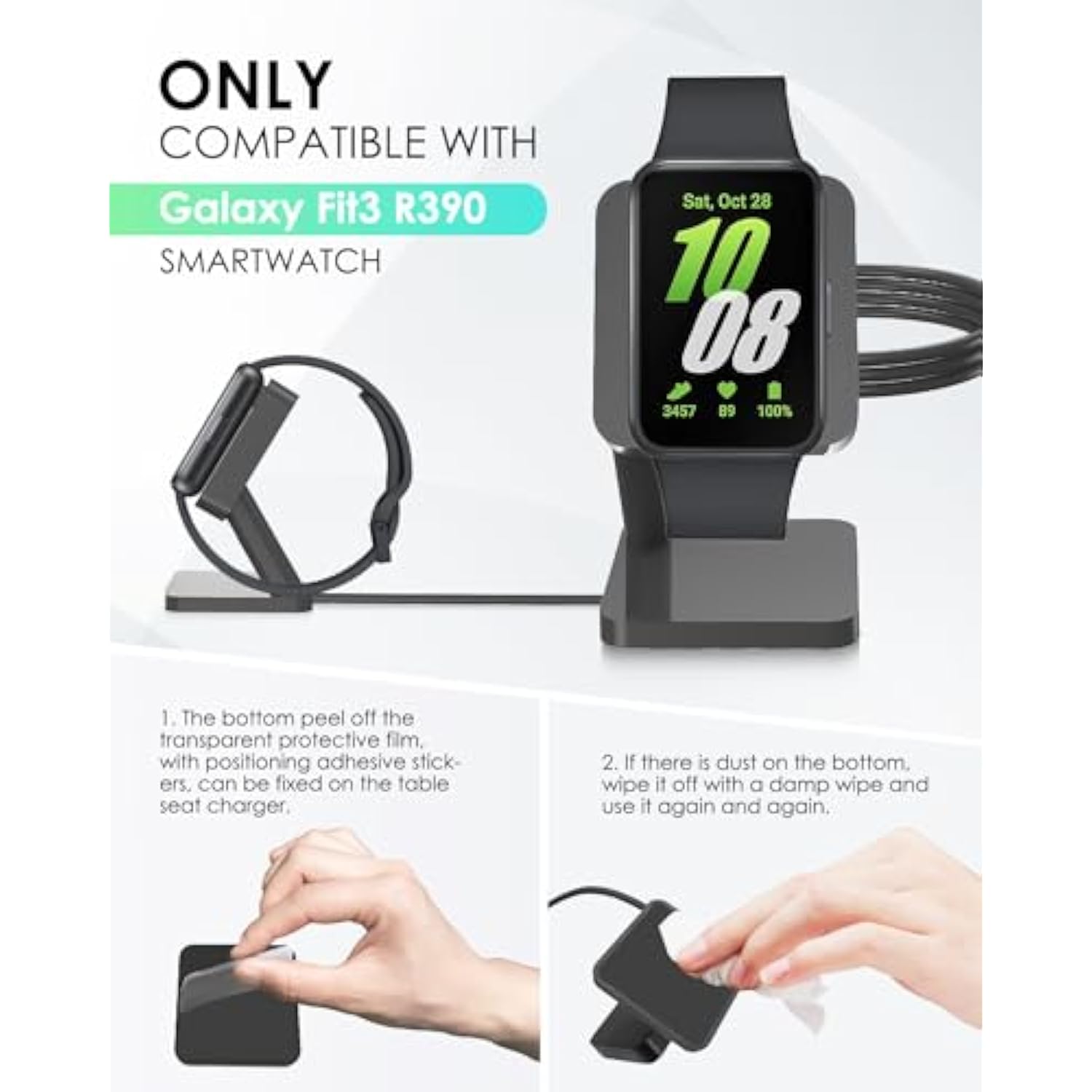 Charger Dock For Samsung Galaxy Fit 3, Magnetic Charging Stand Base With 3.3 Feet Charger Cable, Portable Charge Station Only Compatible With Galaxy Fit 3 Smartwatch