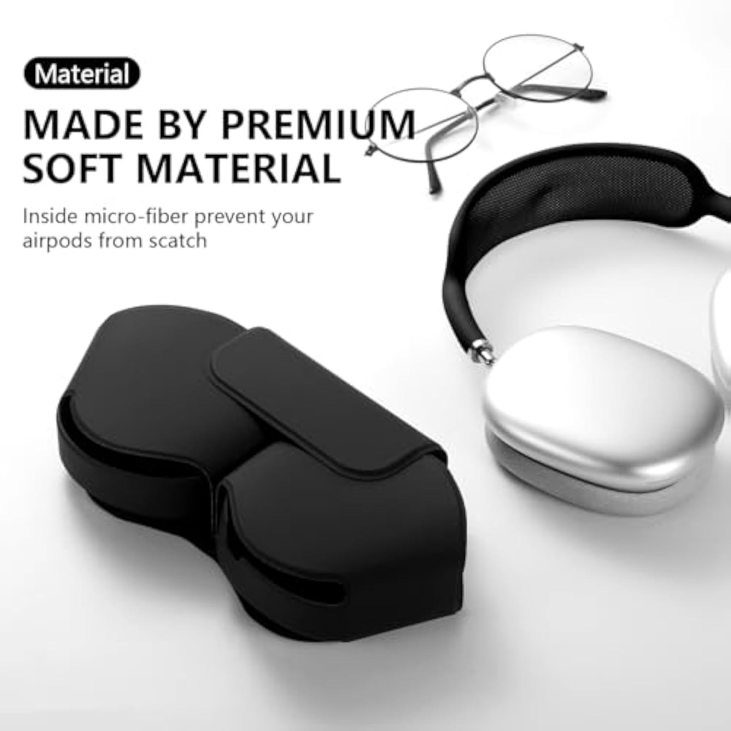 For Apple Airpods Max Case,Smart Case Cover Accessories With Sleep Mode Made By Pu Leather Original Replacement Carrying Case For Airpod Pro Max Headphones, Black