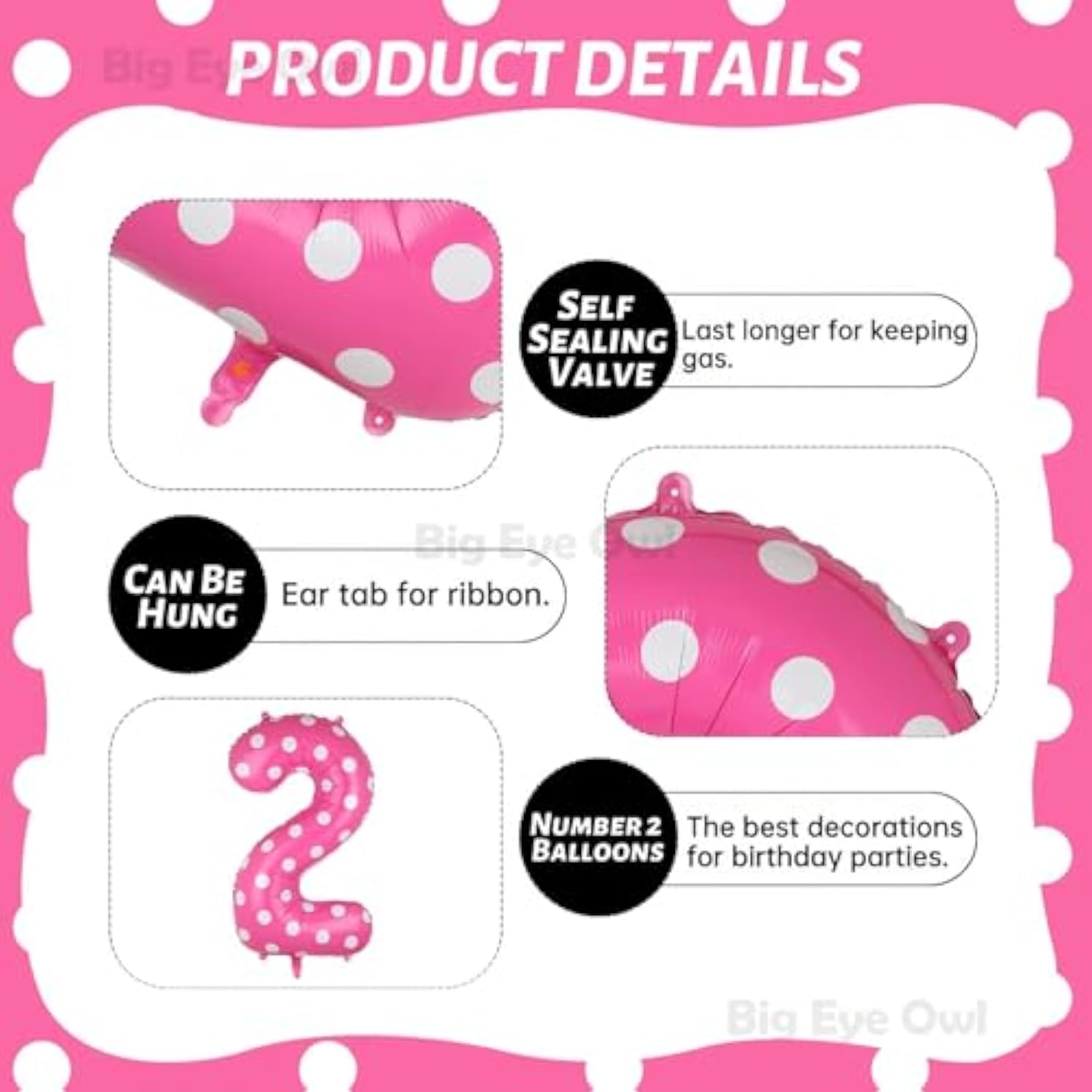 40 Inch Number 2 Balloon Pink Polka Dot Large 2Nd Birthday Decorations For Girls Mylar Foil Helium Aluminum Balloons Baby Shower Party Favors Decor Supplies