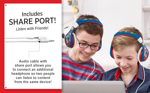 Super Mario Kids Headphones, Adjustable Headband, Stereo Sound, 3.5Mm Jack, Wired Headphones for Kids, Tangle-Free, Volume Control, Childrens