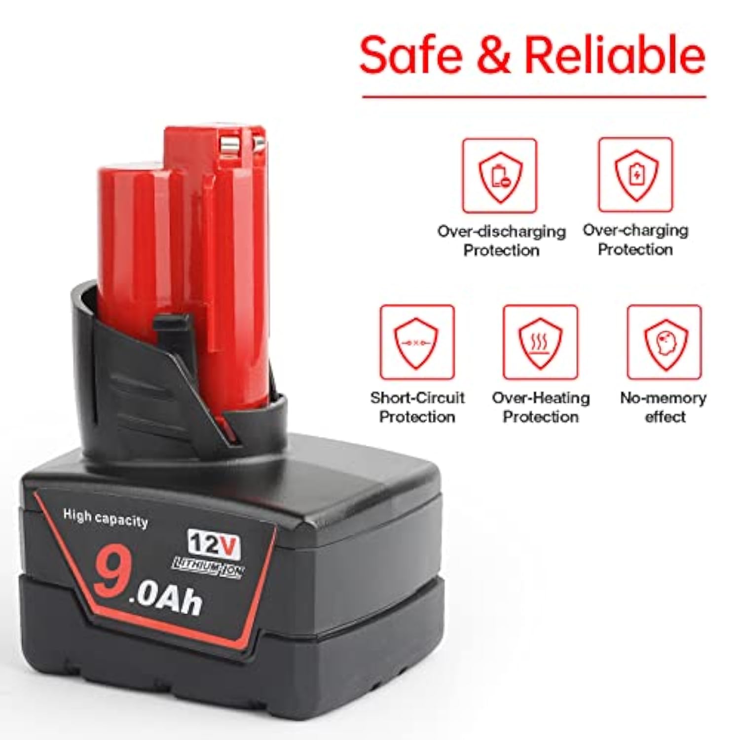 12V 9.0Ah Li-Ion Replacement Battery for Milwaukee 12V Cordless Tools