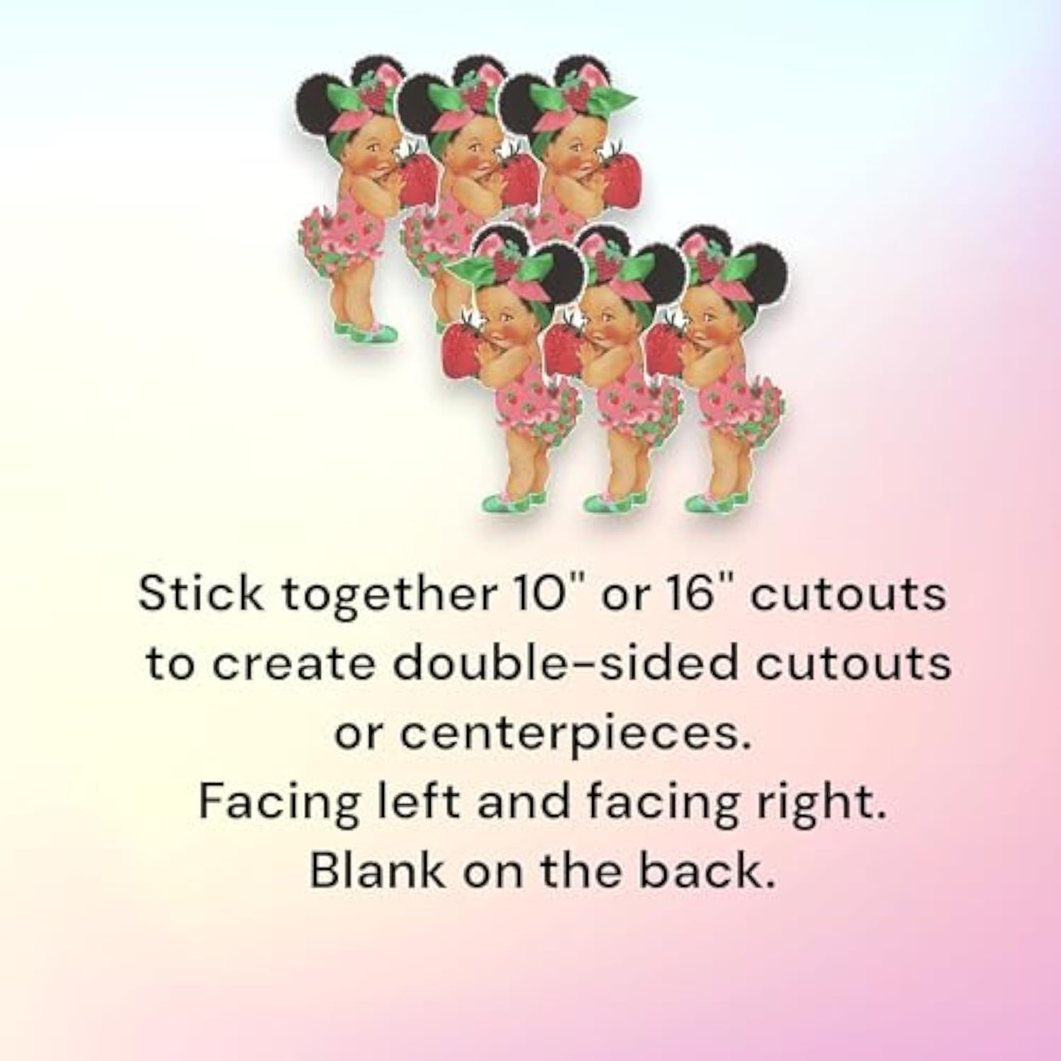 Girl Paper Cutouts Fruit Theme African American Baby Shower Birthday Decoration One Sided Print (10 Inches - 6Pcs, Strawberry Girl)
