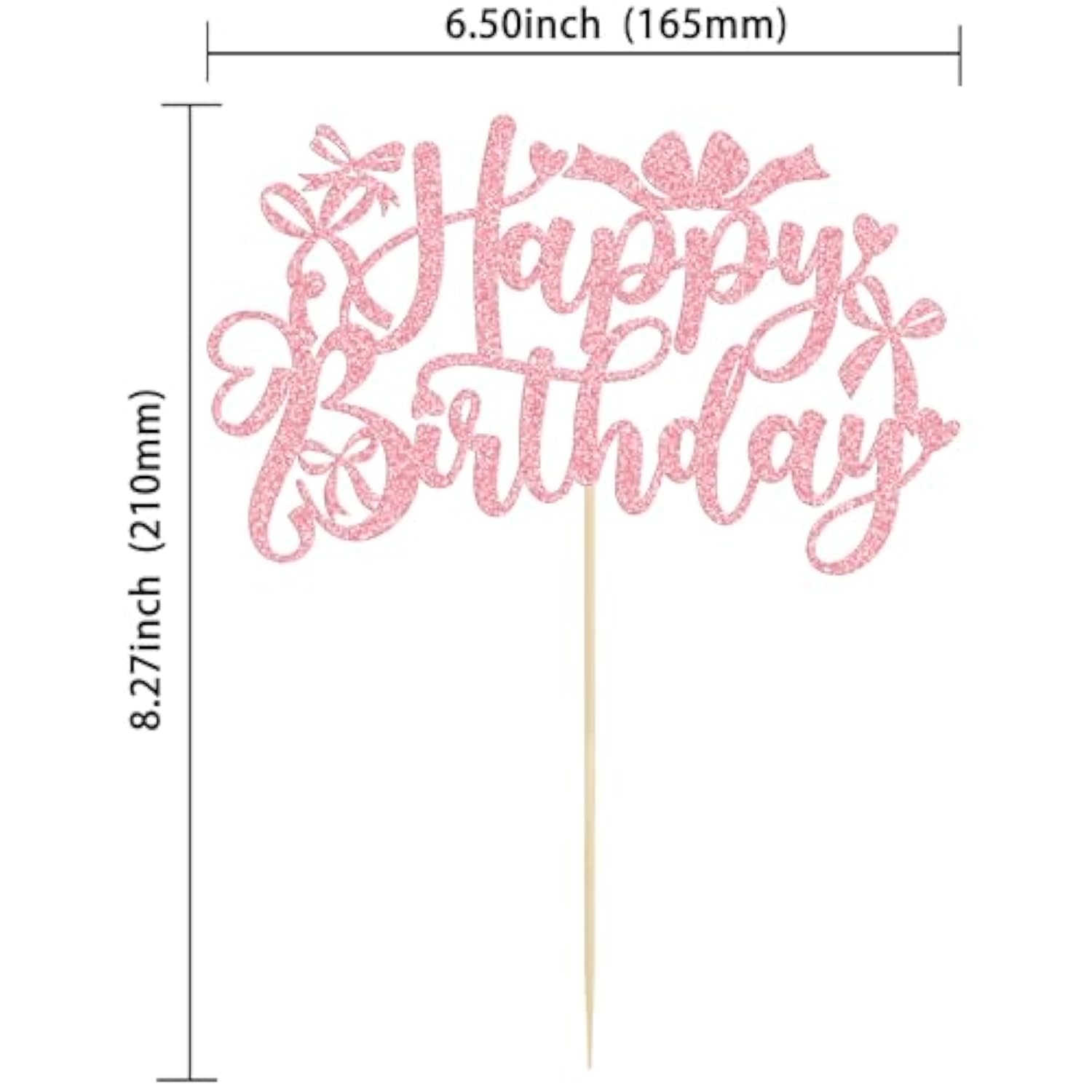 1Pcs Bow Happy Birthday Cake Topper Glitter Coquette Cake Pick Decorations For Girls Women Birthday Theme Baby Shower Party Supplies Pink