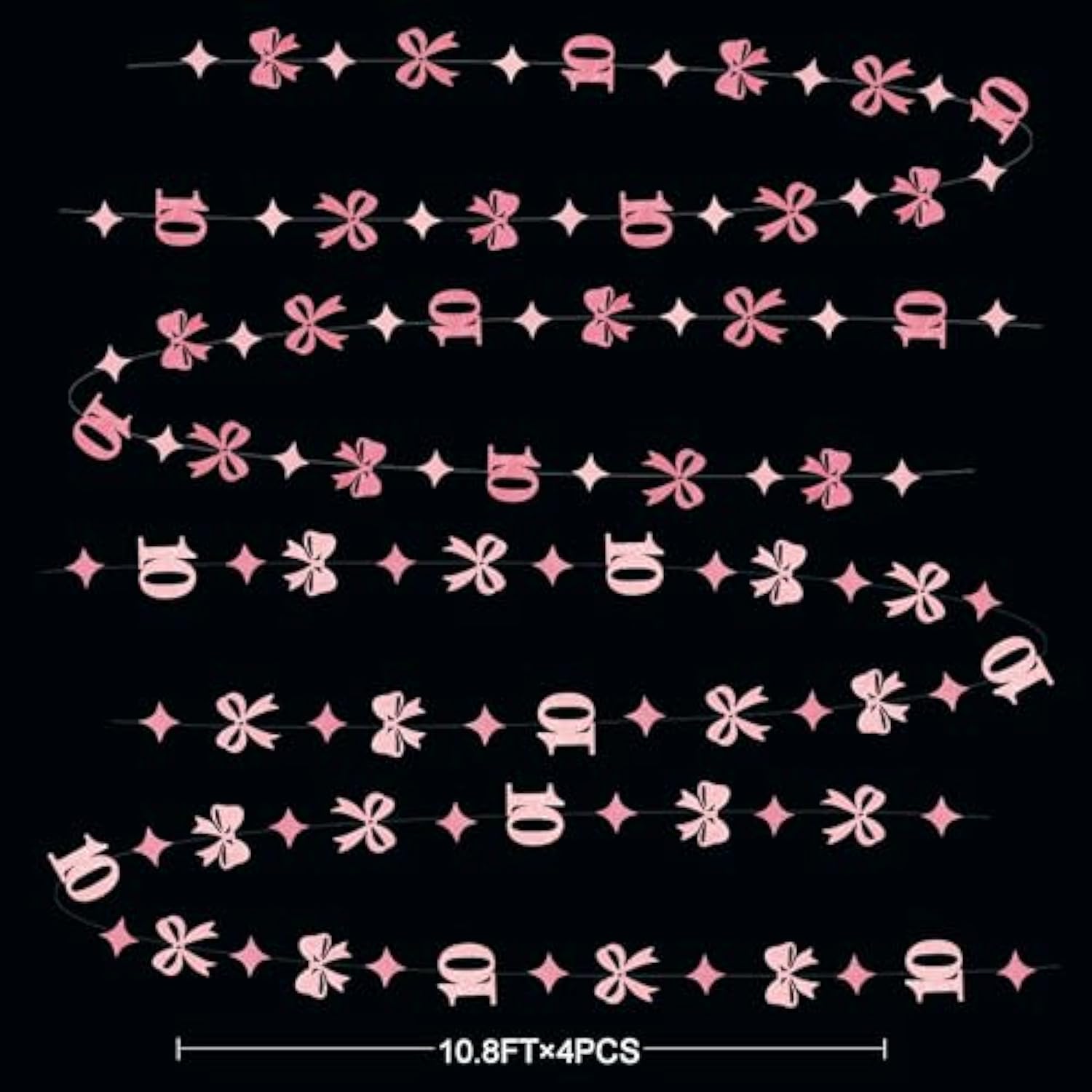 Hot Pink Glitter Bow “Happy 10th Birthday” Banner & Garland Decor for Girls