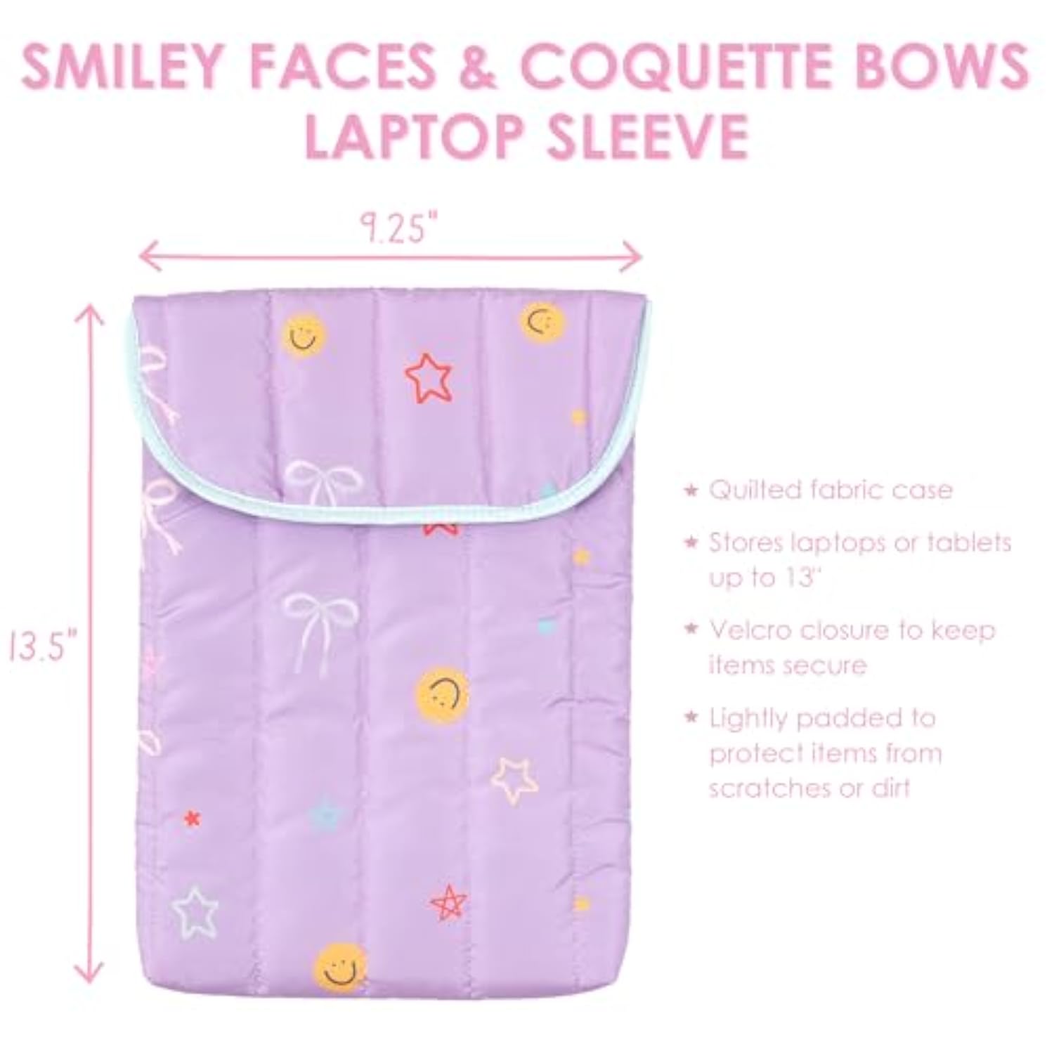 Purple Laptop Sleeve 13 Inches By - Cute Smiley Faces, Bow & Coquette Design, Laptop Cover & Accessories For Women, Office Essentials, Protective Case For 13-Inch Laptops