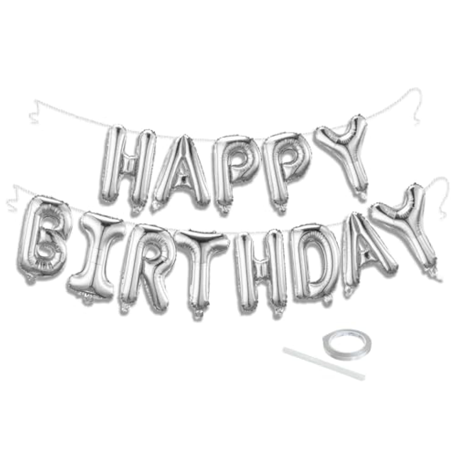 Silver Happy Birthday Banner – 16" Foil Letter Balloons for Party Backdrops