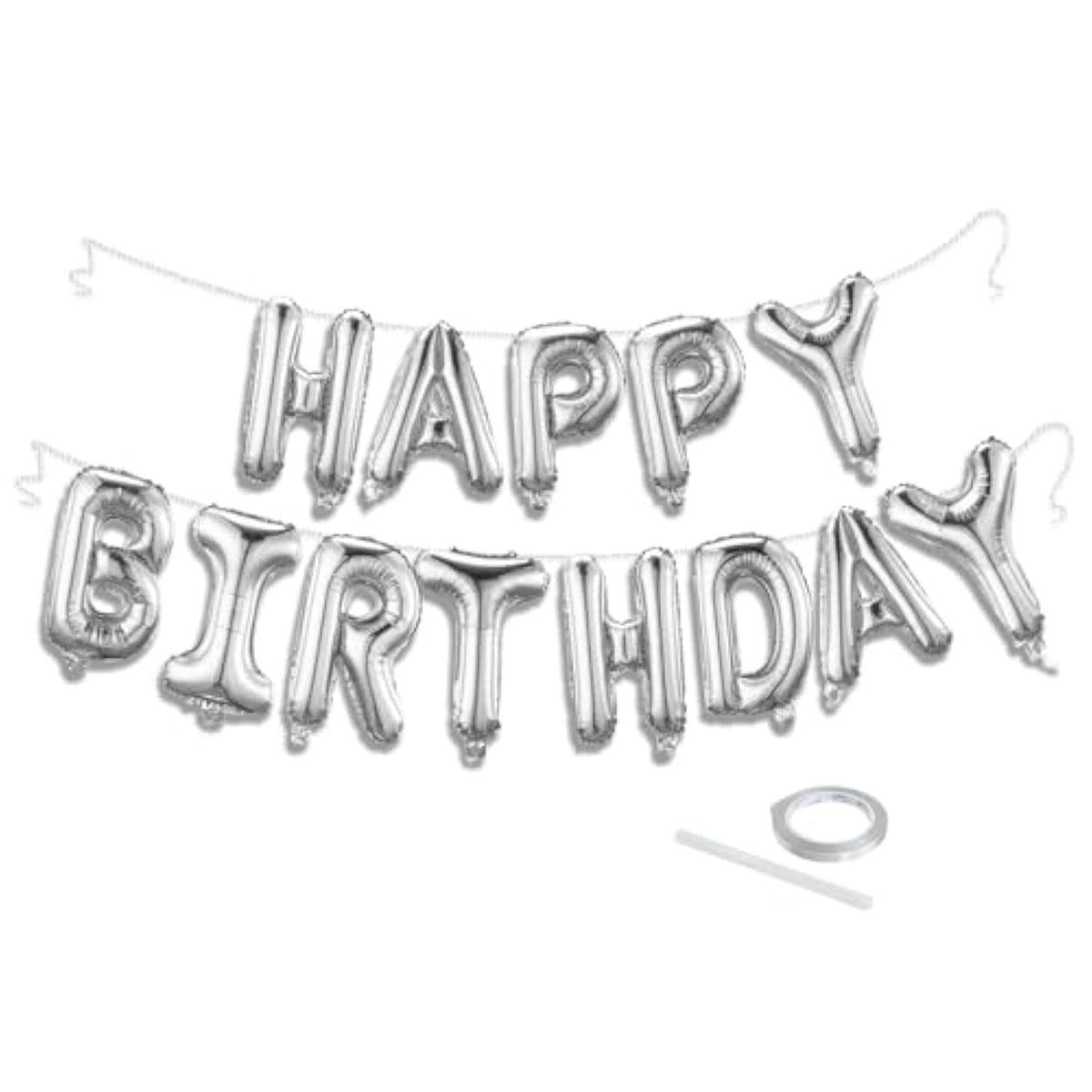 Silver Happy Birthday Banner – 16" Foil Letter Balloons for Party Backdrops
