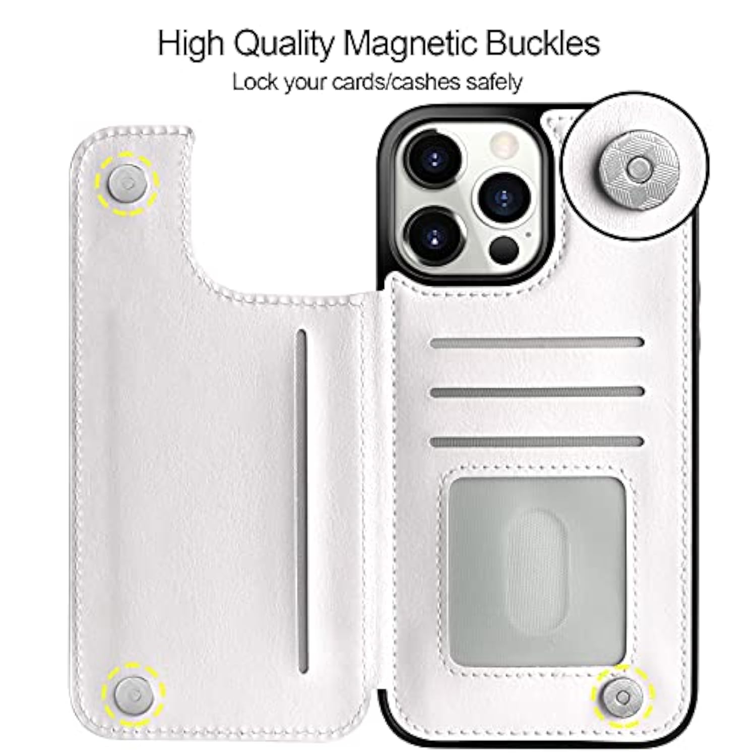 Wallet Case Compatible With Iphone 13 Pro Max Case 5G 6.7-Inch Slim Protective With Credit Card Slot Holder Flip Folio Soft Pu Leather Magnetic Closure Cover, White