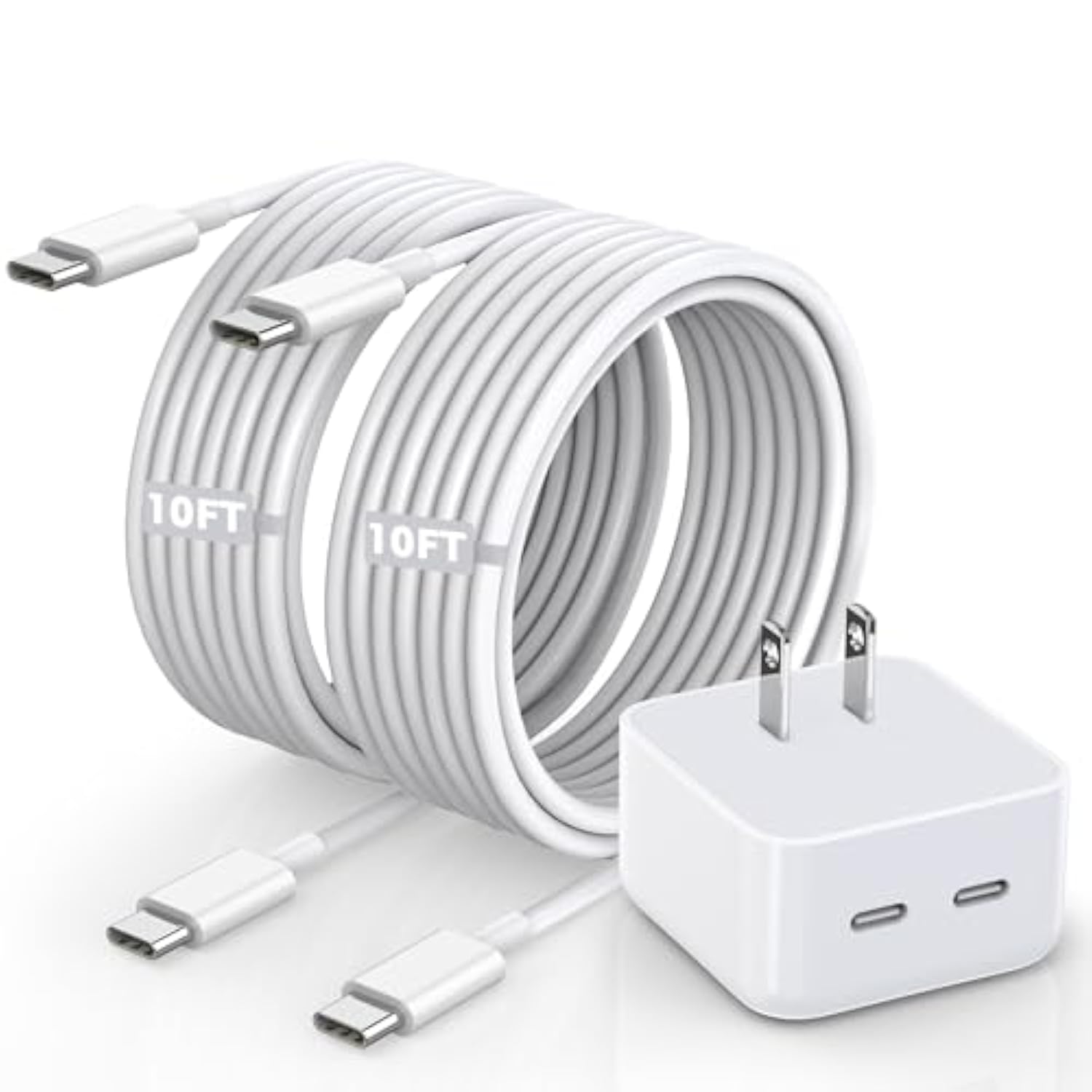Fast Iphone 16 15 Charger,40W Dual Usb C Fast Charging Block Adapter 2Pack 10Ft Long Usb C To C Charging Cable For Iphone 15/Iphone15 Pro/Iphone 15 Pro Max/Ipad Mini 6/Ipad Air5/4,Ipad Pro 12.9/Ipad10
