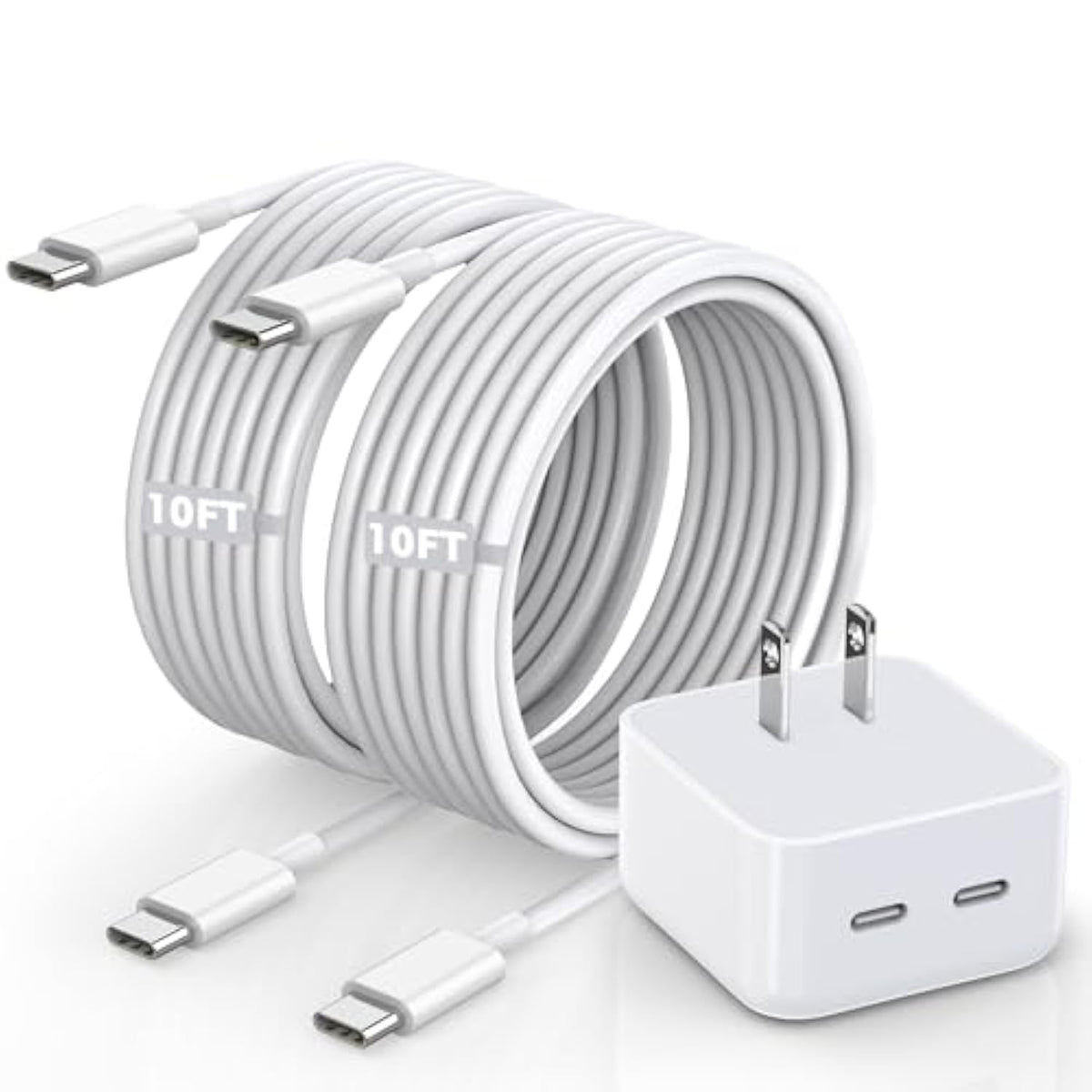 Fast Iphone 16 15 Charger,40W Dual Usb C Fast Charging Block Adapter 2Pack 10Ft Long Usb C To C Charging Cable For Iphone 15/Iphone15 Pro/Iphone 15 Pro Max/Ipad Mini 6/Ipad Air5/4,Ipad Pro 12.9/Ipad10