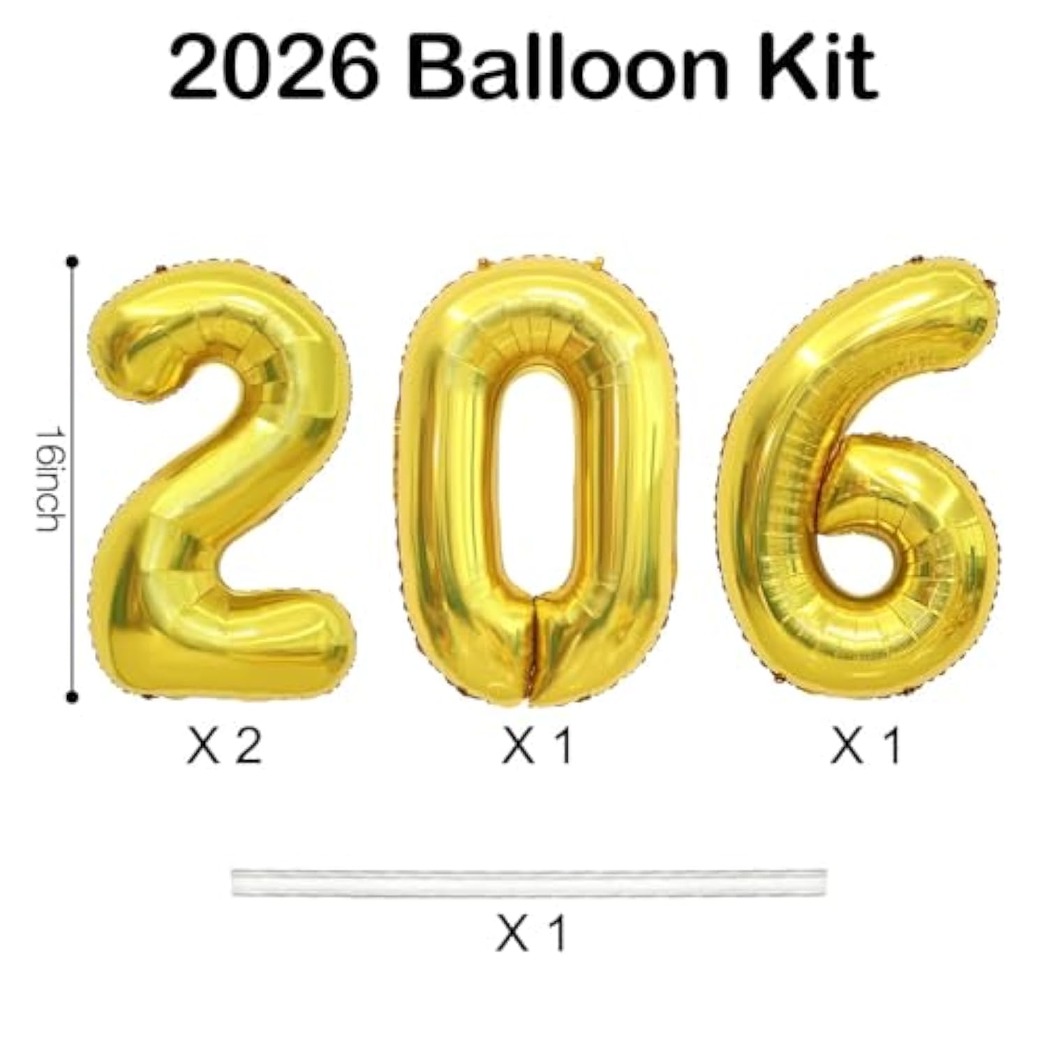 2026 Gold Number Foil Balloons 16 Inch Happy New Year Party Decorations