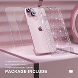 Compatible For Iphone 15 Plus Case, Women Cute Clear Glitter Bling Sparkly Case, [2 X Diamond Camera Lens Protectors] [2 X Tempered Glass Screen Protectors] 6.7-Inch (Glitter Clear)