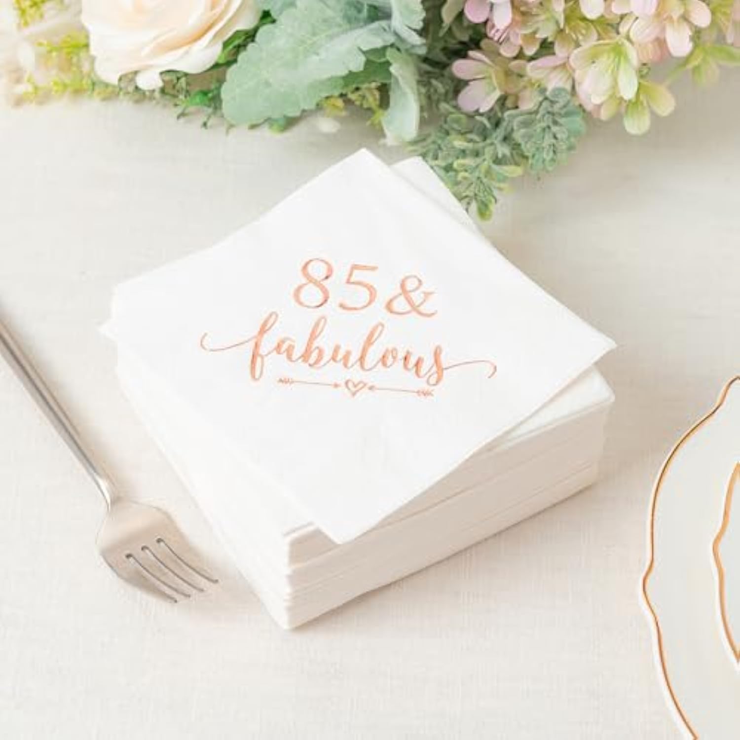 85 And Fabulous Cocktail Napkins Rose Gold For Women 85Th Birthday Decorations, 85Th Birthday Bevergae Dessert Table Supplies, 50Pcs, 3-Ply