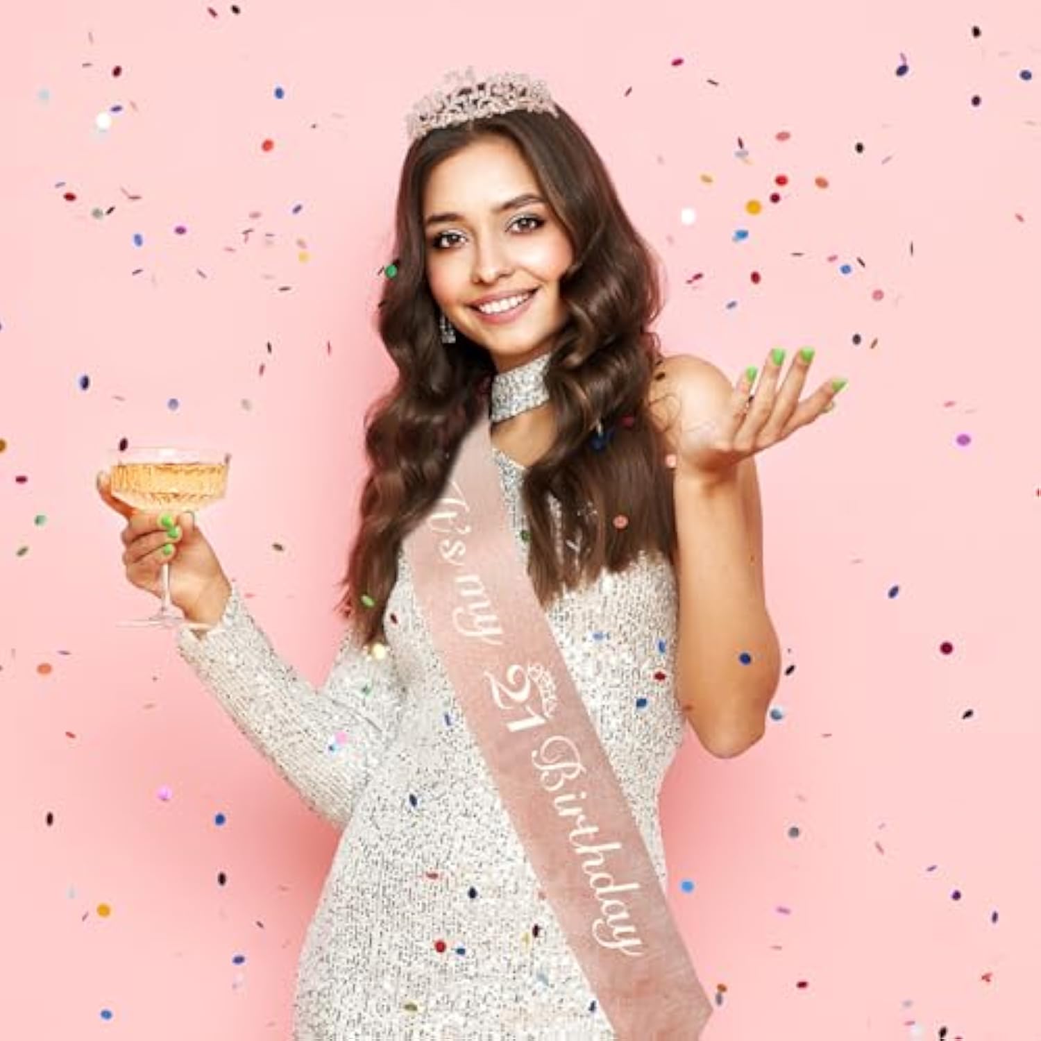 21St Birthday Decorations For Her - 21St Birthday Sash And Crown Kit For Girls Decorations 21St Tiara Party Favors