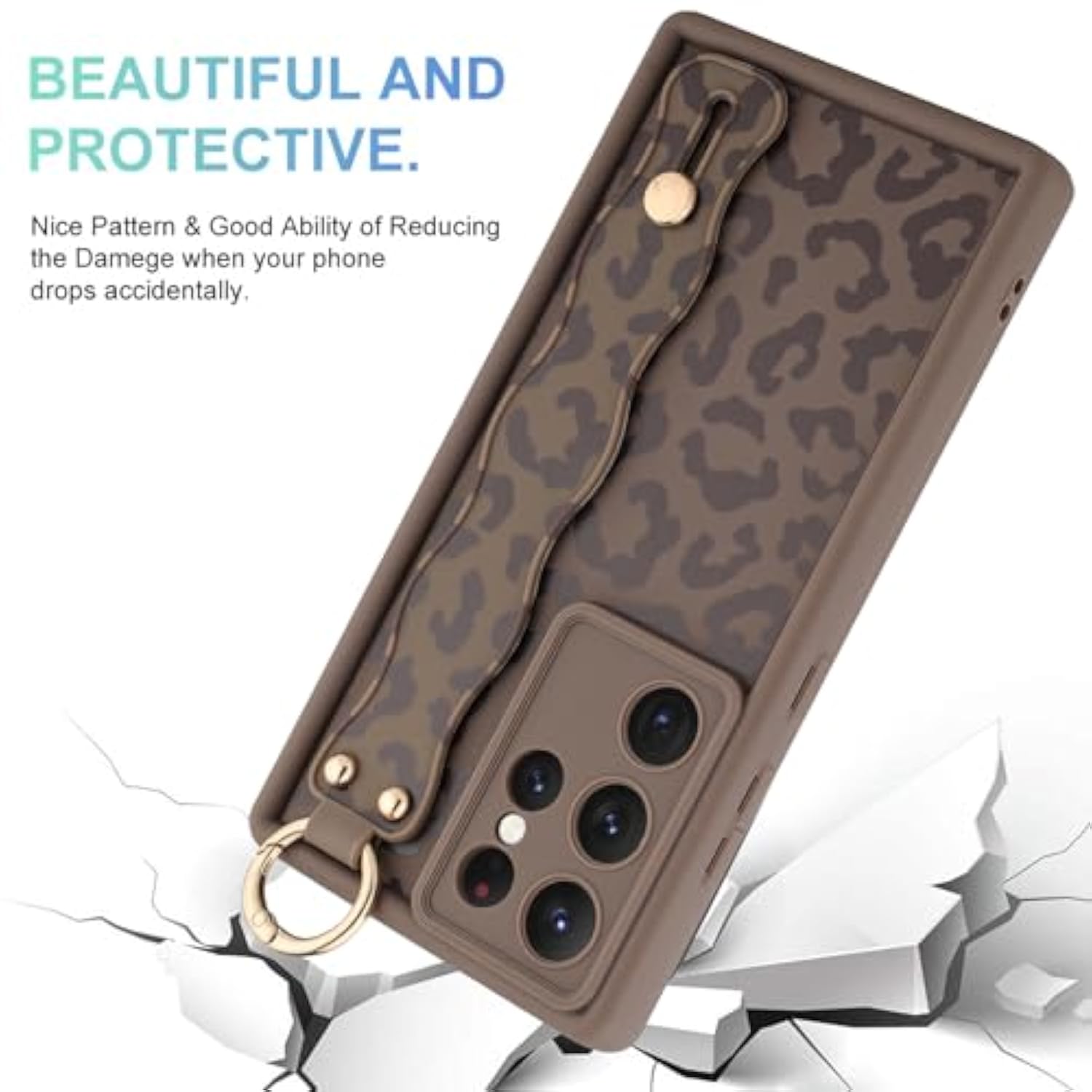 Compatible With Samsung Galaxy S24 Ultra Case With Wrist Strap, Cheetah Print Shockproof Soft Tpu Protective For Women Girls, Slim Anti Scratch Case For Galaxy S24 Ultra 6.8 Inch, Brown