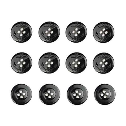 12 Pcs Anchor Pattern Carving Plastic Flat Buttons 4-Hole Craft For Di
