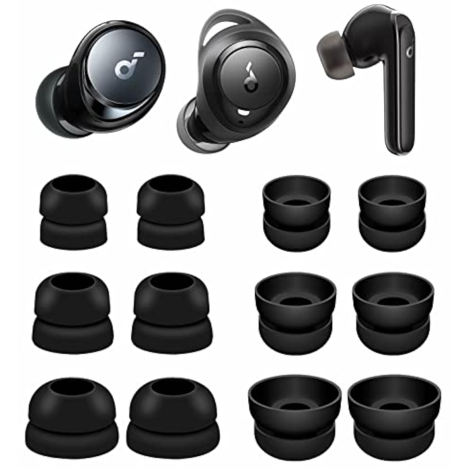Double Flange Compatible With Soundcore Space A40 Ear Tips, Noise Reduce Replacement Silicone Eartips Buds Cover Accessories Compatible With Soundcore Life P3 A1 Space A40 - S/M/L Black