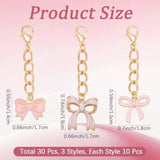 30Pcs 3 Style Pink Bow Keychains Party Favor Key Chains Alloy Enamel Coquette Bowknot Purse Handbag Backpacks Charm Decorations For Birthday Team Cheer Preppy Wedding Shower Gift Supplies