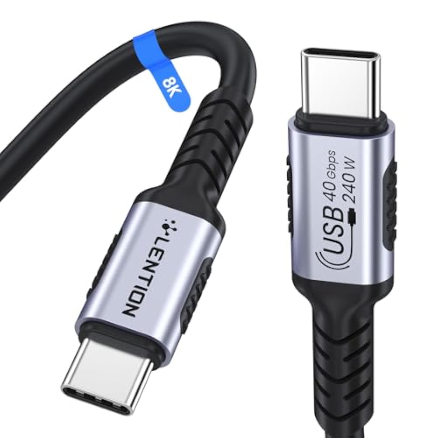 LENTION 4FT Thunderbolt 4 Cable 240W USB C to USB C Cable, 40Gbps High Speed Data Transfer, 8K@60Hz Monitor Display Cord, Dual 4K@120Hz USB4, for iPhone 16, MacBook Air, Docking and More