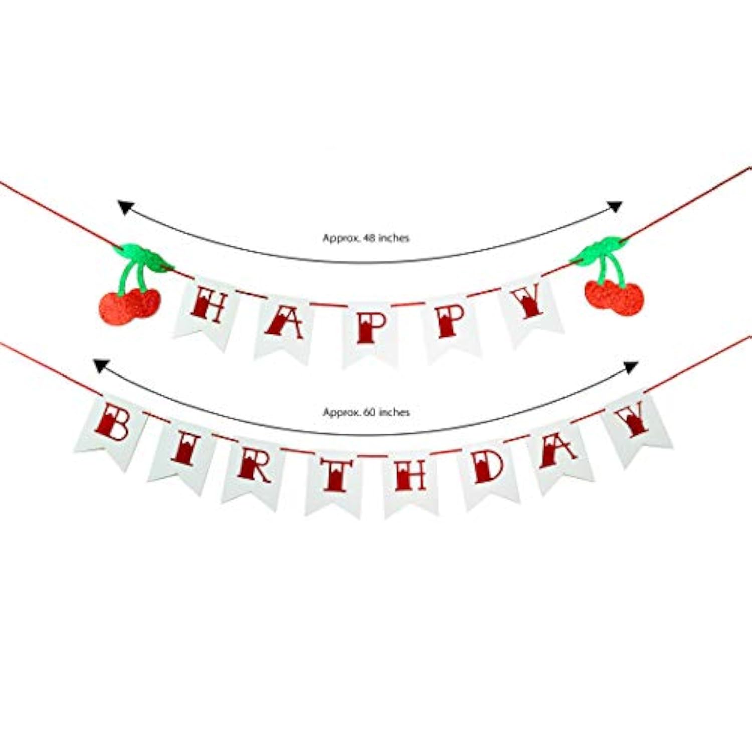 Glitter Cherry Happy Birthday Banner 1950'S Party Decoration Pre-Strung 1St Birthday Party Decoration Rockabilly Themed Birthday Party Banner