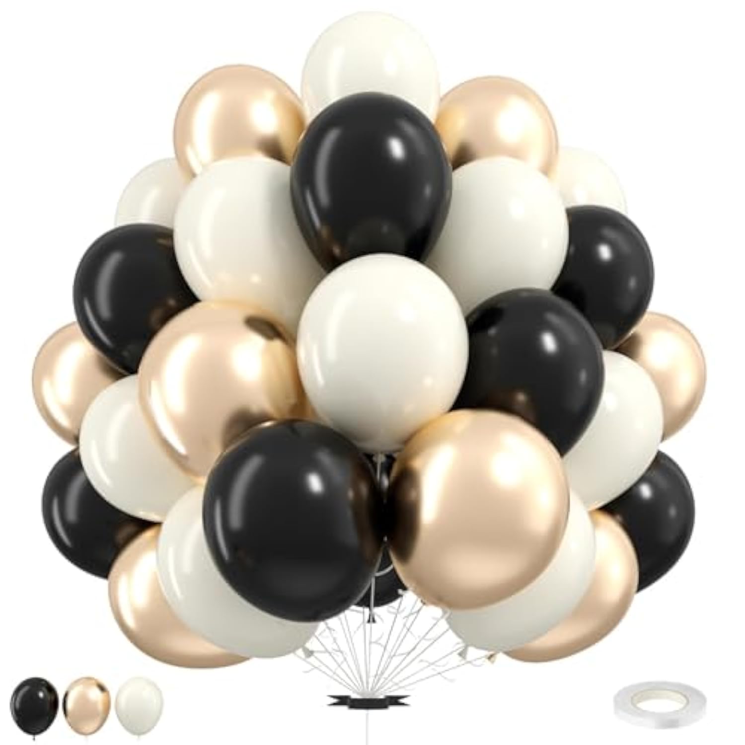 White Sand Black Balloons Set,12Inch Black Cream White And Bobo Balloons For Wedding Bridal Shower Bachelorette Anniversary Birthday Party Decorations