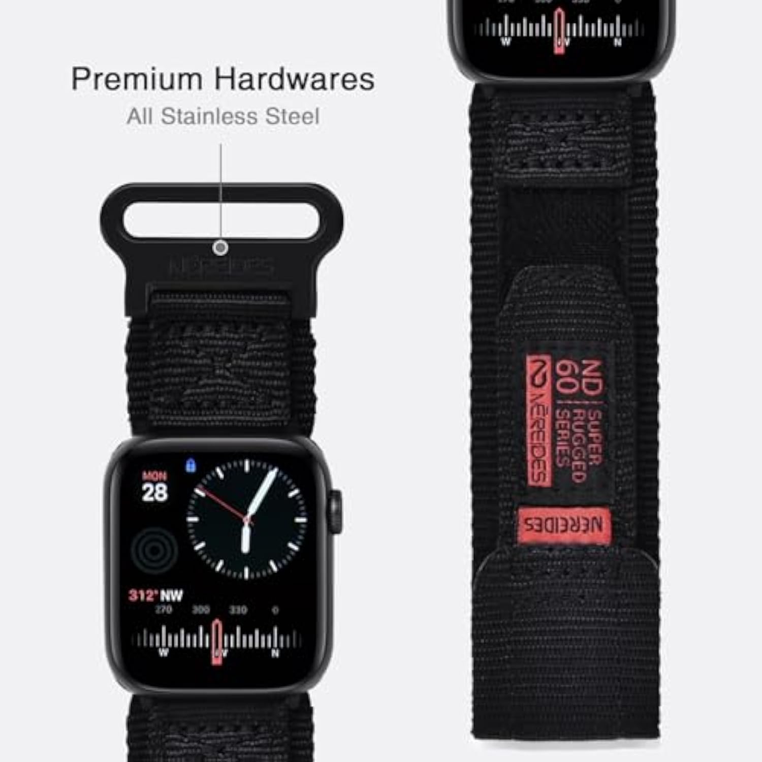 Compatible With Apple Watch Series 10 Band Series 9/8/7/6/5/4/Se/Se2/Ultra 1/2, Nylon Sports Strap With Woven Design For 49Mm/46Mm/45Mm/44Mm (L, Black)