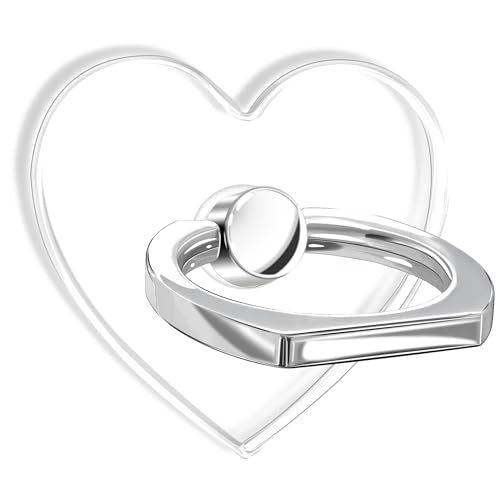 Transparent Clear Phone Holder Ring Grips, Finger Ring Stand for Cell Phone Tablet (Heart-clear)