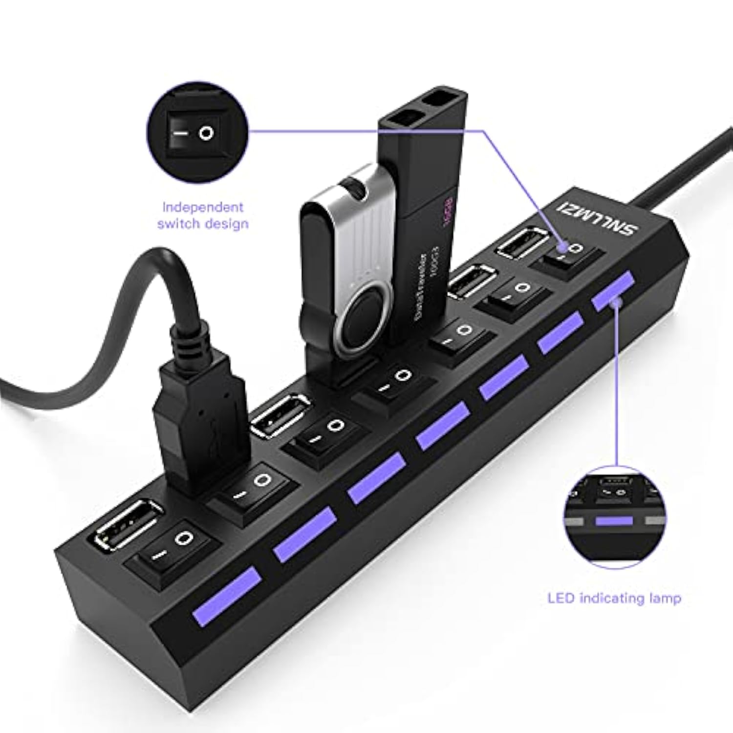 Usb Hub, 7 Port Usb 2.0 Hub Led Portable High-Speed Compatible For Imac Pro, M