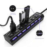 Usb Hub, 7 Port Usb 2.0 Hub Led Portable High-Speed Compatible For Imac Pro, M