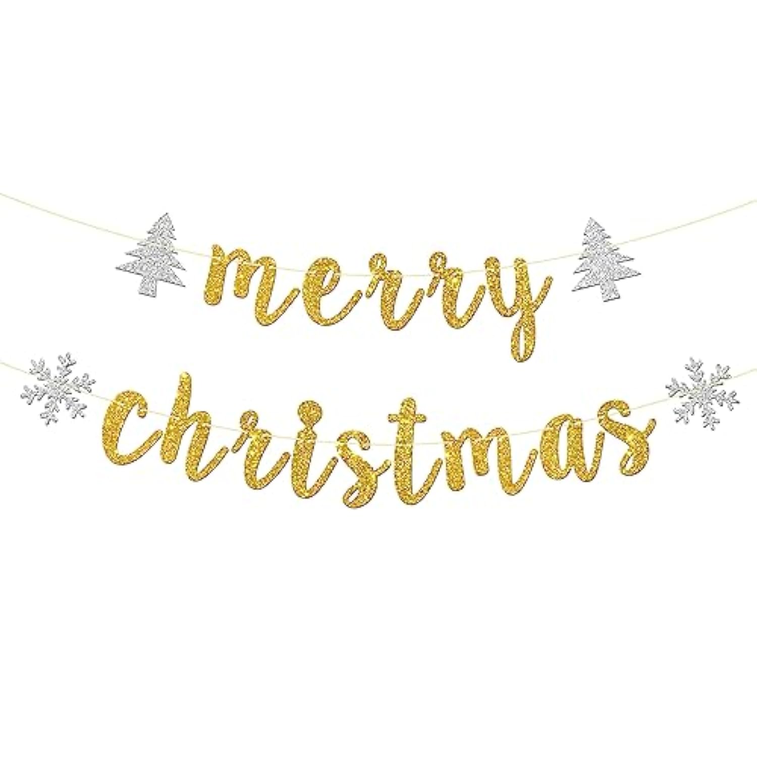 Merry Christmas Banner - Christmas Party Decoration - Happy Holiday/New Year Eve/Xmas Party Home Decor - Happy New Year Party Decorations, Gold Glitter