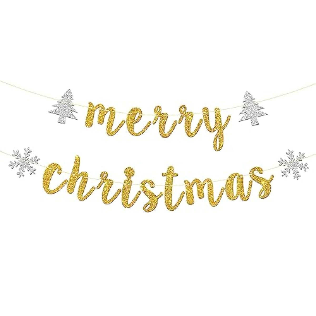 Merry Christmas Banner - Christmas Party Decoration - Happy Holiday/New Year Eve/Xmas Party Home Decor - Happy New Year Party Decorations, Gold Glitter