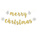 Merry Christmas Banner - Christmas Party Decoration - Happy Holiday/New Year Eve/Xmas Party Home Decor - Happy New Year Party Decorations, Gold Glitter