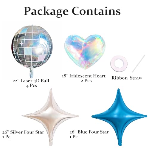 8 Pcs 22 inch Disco Ball Balloons Star Iridescent Heart Balloons for Last Bachelorette Party Decoration Groovy Birthday Bridal Shower Valentine's Day Supplies
