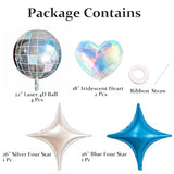 8 Pcs 22 inch Disco Ball Balloons Star Iridescent Heart Balloons for Last Bachelorette Party Decoration Groovy Birthday Bridal Shower Valentine's Day Supplies