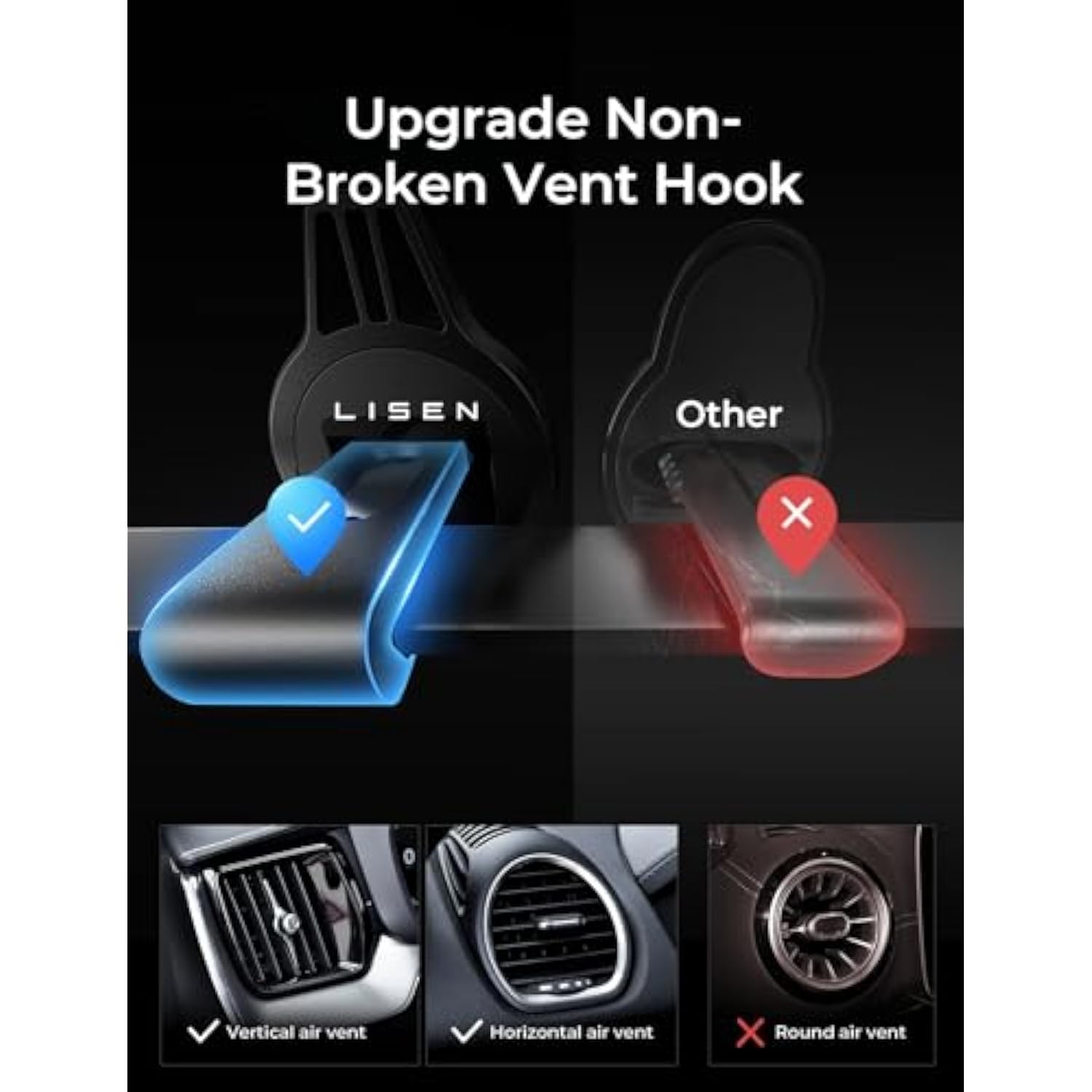 2 Pack Fits Magsafe Car Mount, Magnetic Phone Holder For Car[24 Super Magnets]Car Vent Phone Mount, Mag Safe Phone Holder Car Accessories For Iphone 16 15 14 13 Pro Max Plus Mag Safe Case,Black