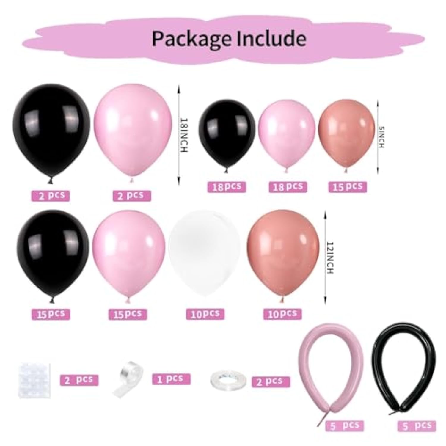 120 PCS Pink and Black Balloon Arch Kit for Birthday, Wedding & Party Decor