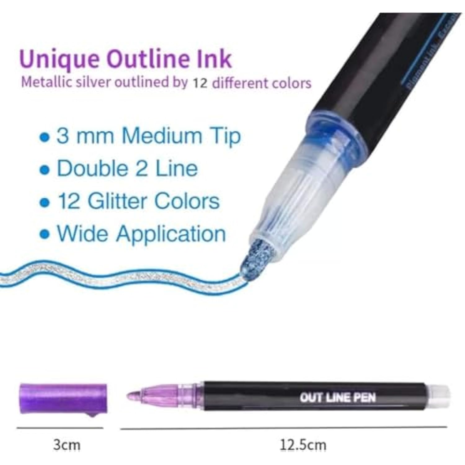 Super Squiggles Outline Markers Set, 12 Colors Shimmer Marker Set, Double Line Markers Outline Pens Metallic Markers Pens For Christmas Card Writing, Birthday Greeting, Painting, Diy Art Crafts