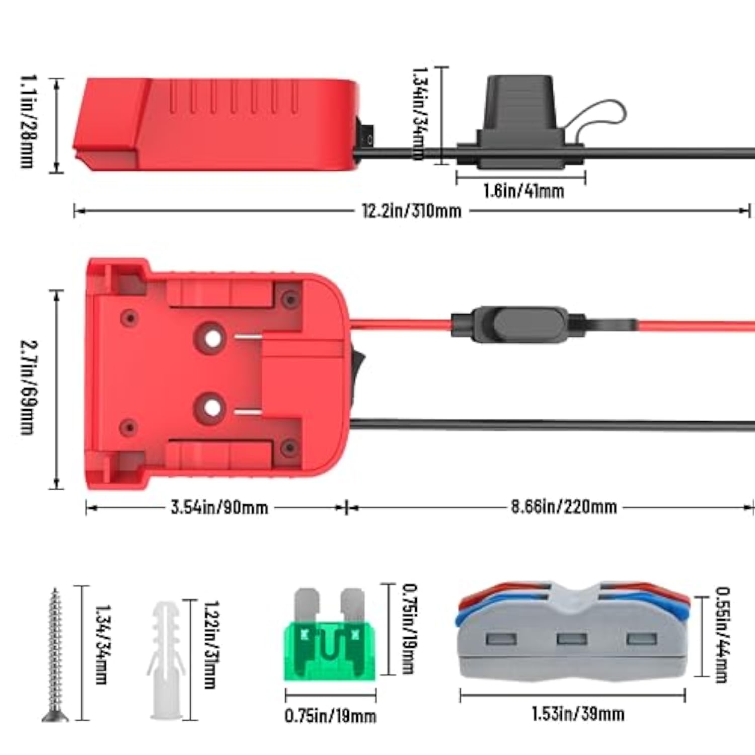 2 Packs Power Wheels Adapter For Milwaukee M18 Battery2 Pp Adapter Power Wheels Battery Converter Kit With Fuse & Switch & Wire Terminals & 12 Awg Wire For Diy Rc Car Toys Robotics
