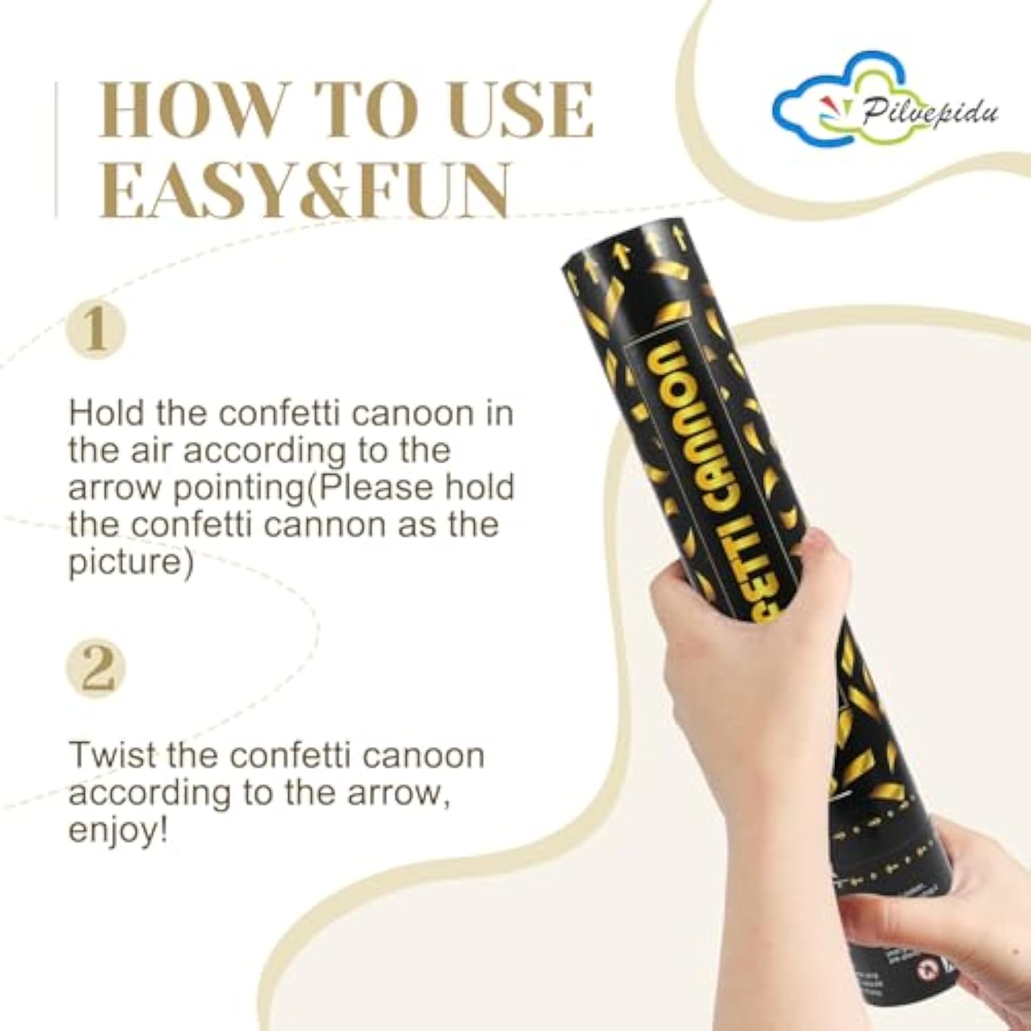 6 Pcs Black & Gold 12in Confetti Poppers Party Supplies