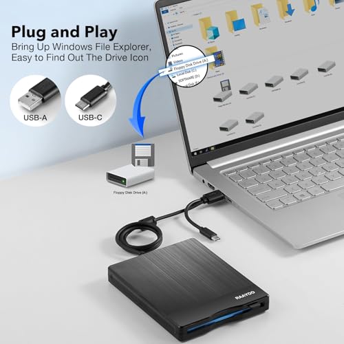 Floppy Disk Reader 3.5 Inch Usb Floppy Disk Drive External 3 1/2 Floppy Disc Reader Portable Floppy Diskette Drive Usb C For Pc Laptop Notebook Computer With Windows 11/10 (Brushed Texture, 3.5 Inch)