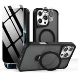 Magnetic Stand For Iphone 16 Pro Max Case With Privacy Screen Protector & Full Camera Cover,[20Ft Protection] 360° Spin Magnetic Ring Shockproof Phone Case With Magsafe For Iphone 16 Promax,Black