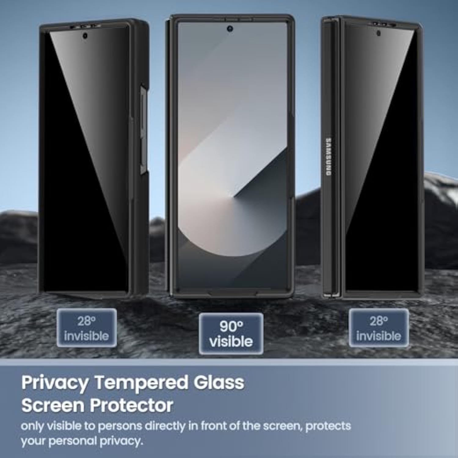 For Z Fold 6 Case With Privacy Screen Protector, Support Wireless Charging Thin Cover, Hard Pc Protective Phone Case For Samsung Galaxy Z Fold 6 (Black)