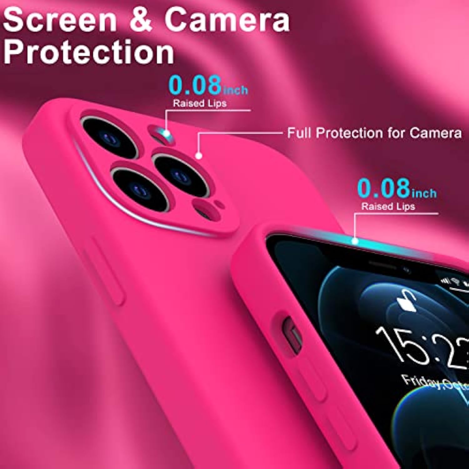 Compatible With 12 Pro Max Silicone Case With Screen Protector,Enhanced Camera Protection,Soft Slim Fit Shockproof Protective Phone Cover 6.7" For Women Girls,Hot Pink