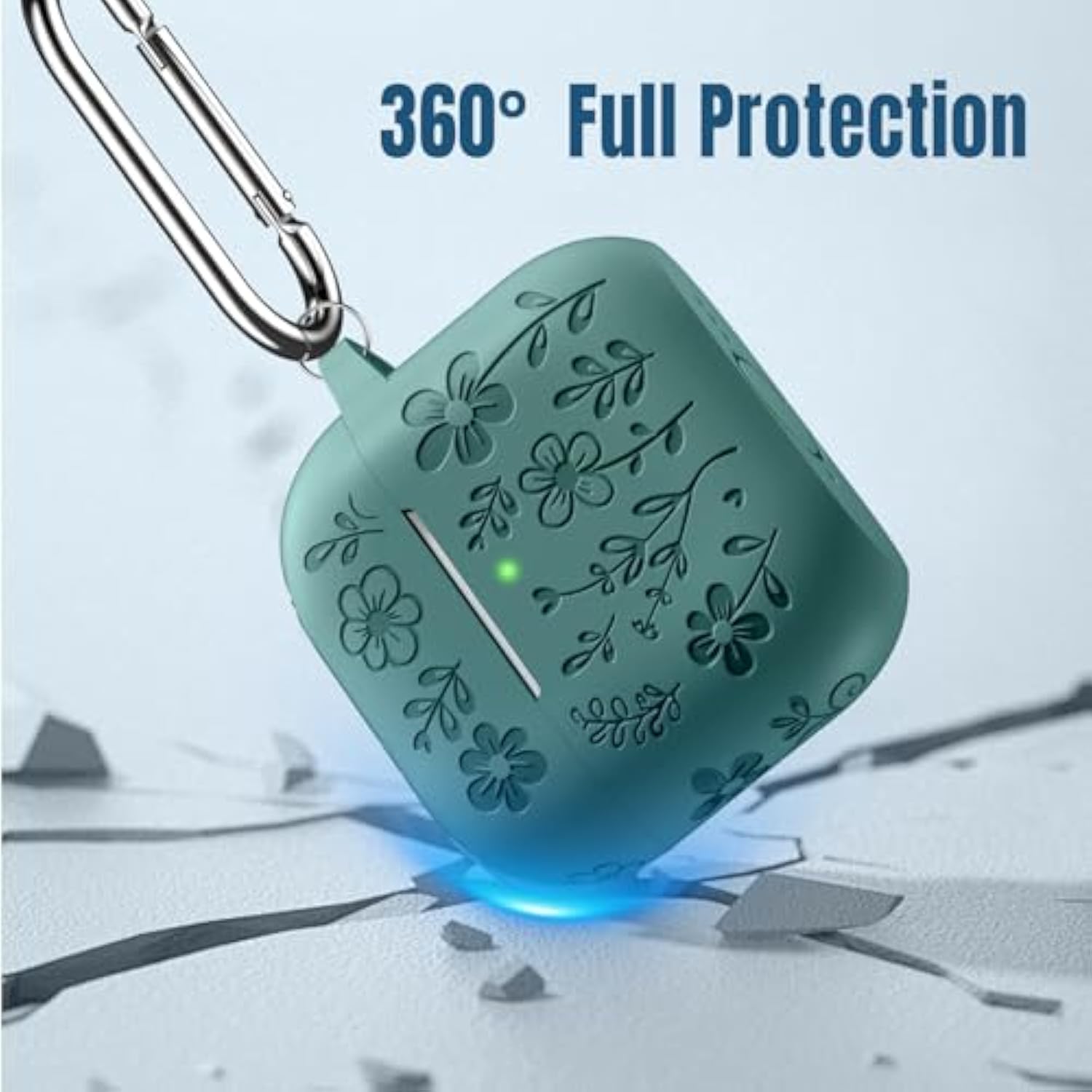 For Airpods 4 Case Cover(2024), Cute Flower Engraved Case Compatible With Apple Airpods 4,Soft Silicone Full Protective Case For Airpods 4 With Keychain & Cleaner Kit For Women,Men?Pinegreen?