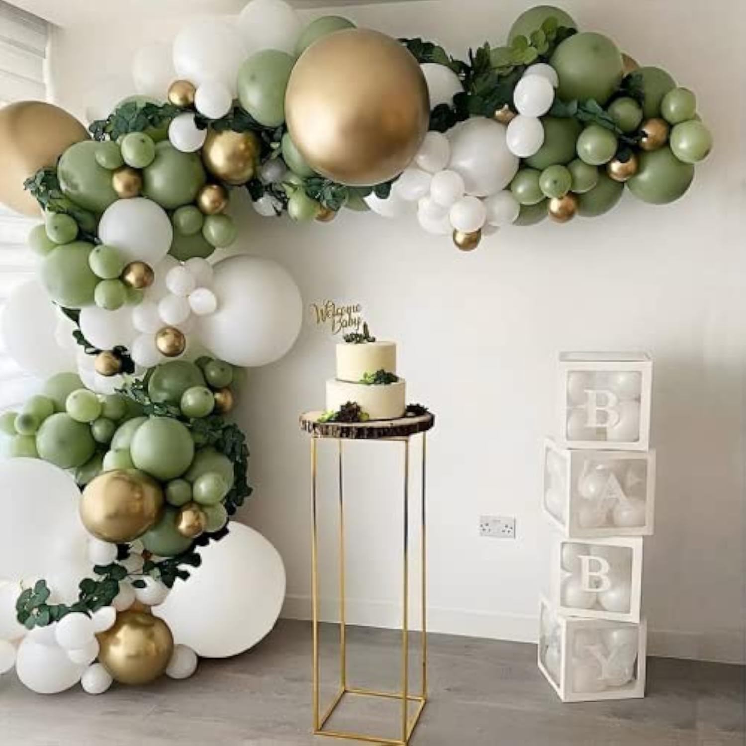 Sage Green & Gold Balloon Garland Kit – 152PCS for Party, Wedding, or Baby Shower Decor